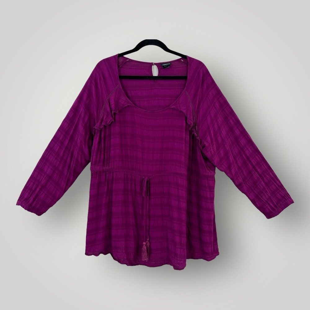 Torrid Baby Doll Crinkle Gauze Top Womans Size 3 3X (22/24) Purple Long Sleeve